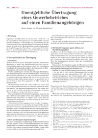 Dokument Unentgeltliche Übertragung eines Gewerbebetriebes auf einen Familienangehörigen