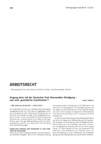 Dokument Eingang einer mit der Deutschen Post übersandten Kündigung – was sind „postübliche Zustellzeiten“?
