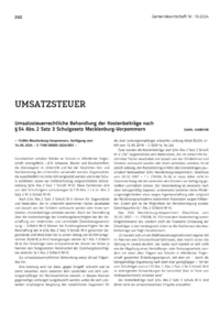Dokument Umsatzsteuerrechtliche Behandlung der Kostenbeiträge nach § 54 Abs. 2 Satz 3 Schulgesetz Mecklenburg-Vorpommern