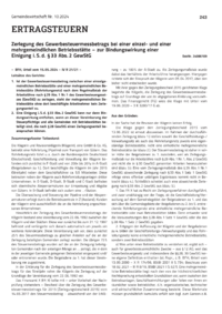 Dokument Zerlegung des Gewerbesteuermessbetrags bei einer einzel- und einer mehrgemeindlichen Betriebsstätte – zur Bindungswirkung einer Einigung i.S.d. § 33 Abs. 2 GewStG