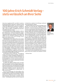 Dokument 100 Jahre Erich Schmidt Verlag – stets verlässlich an Ihrer Seite
