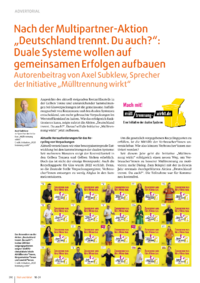 Dokument Nach der Multipartner-Aktion „Deutschland trennt. Du auch?“: Duale Systeme wollen auf gemeinsamen Erfolgen aufbauen