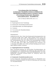 Dokument Verordnung über die Erhebung kommunaler Haushaltseckdaten im Rahmen des Haushaltskennzahlensystems in Sachsen-Anhalt (Verordnung Kommunales Haushaltskennzahlensystem – KomHKSVO)