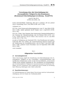 Dokument Verordnung über die Entschädigung bei ehrenamtlicher Tätigkeit in den Kommunen (Kommunal-Entschädigungsverordnung – KomEVO)