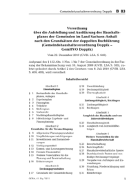 Dokument Verordnung über die Aufstellung und Ausführung des Haushaltsplanes der Gemeinden im Land Sachsen-Anhalt nach den Grundsätzen der doppelten Buchführung (Gemeindehaushaltsverordnung Doppik – GemHVO Doppik)