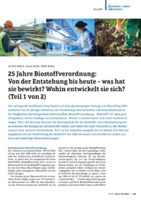 Dokument 25 Jahre Biostoffverordnung: Von der Entstehung bis heute – was hat sie bewirkt? Wohin entwickelt sie sich? (Teil 1 von 2)