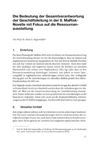 Dokument Die Bedeutung der Gesamtverantwortung der Geschäftsleitung in der 8. MaRisk- Novelle mit Fokus auf die Ressourcenausstattung 