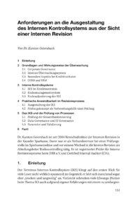 Dokument Anforderungen an die Ausgestaltung des Internen Kon trollsystems aus der Sicht einer Internen Revision 