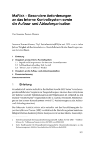 Dokument MaRisk – Besondere Anforderungen an das Interne Kontrollsystem sowie die Aufbau- und Ablauforganisation