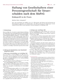 Dokument Haftung von Gesellschaftern einer Personengesellschaft für Steuerschulden nach dem MoPeG