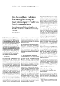 Dokument Die Auswahl der richtigen Sanierungsberatung im Zuge eines eigenverwalteten Insolvenzverfahrens