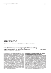 Dokument Keine Diskriminierung bei Verweigerung der Wiedereinstellung wegen Überschreitens der tariflichen Altersgrenze
