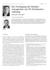 Dokument Die Festlegung der Bundesnetzagentur zur EE-Netzkostenwälzung