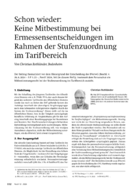 Dokument Schon wieder: Keine Mitbestimmung bei Ermessensentscheidungen im Rahmen der Stufenzuordnung im Tarifbereich