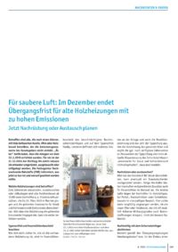 Dokument Für saubere Luft: Im Dezember endet Übergangsfrist für alte Holzheizungen mit zu hohen Emissionen