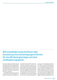 Dokument OVG entscheidet erstes Verfahren &uuml;ber Aussetzung eines Genehmigungsverfahrens f&uuml;r eine Windenergieanlage nach dem Landesplanungsgesetz