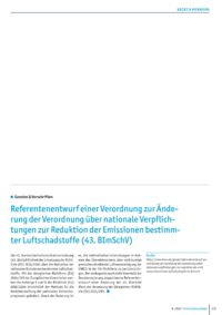Dokument Referentenentwurf einer Verordnung zur Änderung der Verordnung über nationale Verpflichtungen zur Reduktion der Emissionen bestimmter Luftschadstoffe (43. BImSchV)
