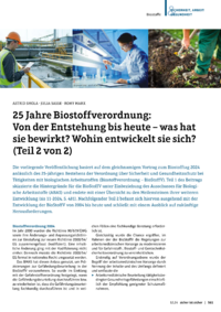 Dokument 25 Jahre Biostoffverordnung: Von der Entstehung bis heute – was hat sie bewirkt? Wohin entwickelt sie sich? (Teil 2 von 2)