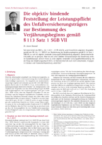 Dokument Die objektiv bindende Feststellung der Leistungspflicht des Unfallversicherungsträgers zur Bestimmung des Verjährungsbeginns gemäß § 113 Satz 1 SGB VII
