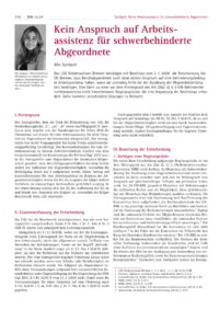 Dokument Kein Anspruch auf Arbeitsassistenz für schwerbehinderte Abgeordnete