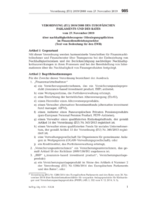 Dokument VERORDNUNG (EU) 2019/2088 DES EUROPÄISCHEN PARLAMENTS UND DES RATES vom 27. November 2019 über nachhaltigkeitsbezogene Offenlegungspflichten im Finanzdienstleistungssektor