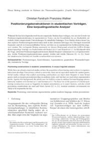 Dokument Positionierungskonstruktionen in studentischen Vorträgen. Eine korpuslinguistische Analyse