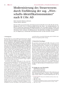 Dokument Modernisierung des Steuerwesens durch Einführung der sog. „Wirtschafts- Identifikationsnummer“ nach § 139c AO