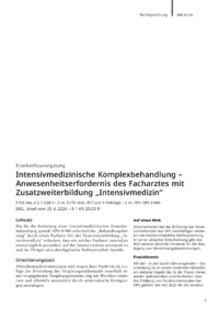 Dokument Intensivmedizinische Komplexbehandlung – Anwesenheitserfordernis des Facharztes mit Zusatzweiterbildung „Intensivmedizin“