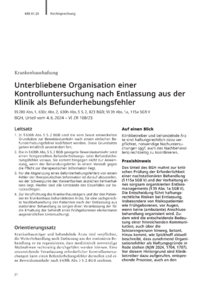 Dokument Unterbliebene Organisation einer Kontrolluntersuchung nach Entlassung aus der Klinik als Befunderhebungsfehler