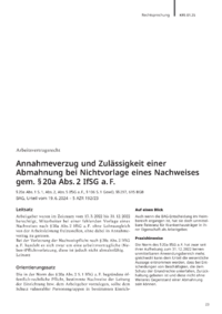 Dokument Annahmeverzug und Zulässigkeit einer Abmahnung bei Nichtvorlage eines Nachweises gem. § 20a Abs. 2 IfSG a. F.