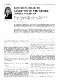 Dokument Einschränkbarkeit des Streikrechts im europäischen Arbeitsvölkerrecht