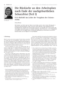 Dokument Die Rückkehr an den Arbeitsplatz nach Ende der nachgeburtlichen Schutzfrist (Teil I)