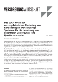Dokument Das EuGH-Urteil zur netzregulatorischen Einstufung von Kundenanlagen: Der zukünftige Spielraum für die Umsetzung von dezentralen Versorgungs- und Quartierskonzepten