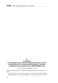 Dokument Anordnung zur Durchführung des Bundesdisziplinargesetzes für den Geschäftsbereich des Bundesministeriums für Wohnen, Stadtentwicklung und Bauwesen (BMWSBBDGAnO)
