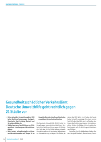 Dokument Gesundheitsschädlicher Verkehrslärm: Deutsche Umwelthilfe geht rechtlich gegen 21 Städte vor