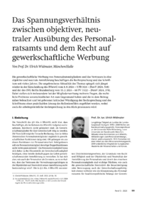 Dokument Das Spannungsverhältnis zwischen objektiver, neutraler Ausübung des Personalratsamts und dem Recht auf gewerkschaftliche Werbung