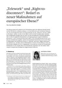 Dokument „Telework“ und „Right-to-disconnect“: Bedarf es neuer Maßnahmen auf europäischer Ebene?
