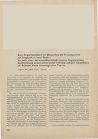 Dokument Zum Argumentieren im Deutschen als Fremdsprache auf fortgeschrittener Stufe – Versuch einer kommunikativ-funktionalen linguistischen Beschreibung argumentierender fremdsprachiger Tätigkeiten im Rahmen eines monologischen Textes