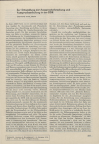 Dokument Zur Entwicklung der Ausspracheforschung und Ausspracheschulung in der DDR