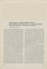 Dokument Einbeziehung von landeskundlichem Wissen über die DDR in den Unterricht – eine ständige Aufgabe des Deutschlehrers in sozialistischen Ländern