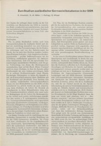 Dokument Zum Studium ausländischer Germanistikstudenten in der DDR