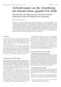 Dokument Anforderungen an die Anordnung des Berufsverbots gemäß § 70 StGB