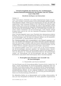 Dokument Orientierungshilfe der Konferenz der unabhängigen Datenschutzaufsichtsbehörden des Bundes und der Länder vom 6. Mai 2024 – Künstliche Intelligenz und Datenschutz