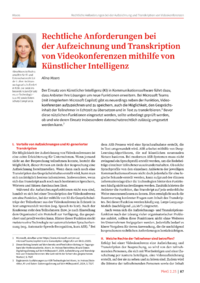 Dokument Rechtliche Anforderungen bei der Aufzeichnung und Transkription von Videokonferenzen mithilfe von Künstlicher Intelligenz