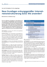 Dokument Von der KSI-Redaktion für Sie nachgefragt: Neue Grundlagen ordnungsgemäßer Unternehmensrestrukturierung (GoU): Wie anwenden?