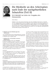 Dokument Die Rückkehr an den Arbeitsplatz nach Ende der nachgeburtlichen Schutzfrist (Teil II)