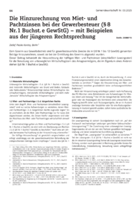 Dokument Die Hinzurechnung von Miet- und Pachtzinsen bei der Gewerbesteuer (§ 8 Nr. 1 Buchst. e GewStG) – mit Beispielen aus der jüngeren Rechtsprechung