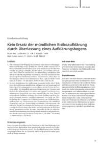 Dokument Kein Ersatz der mündlichen Risikoaufklärung durch Überlassung eines Aufklärungsbogens
