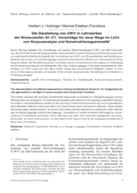 Dokument Die Darstellung von UWV in Lehrwerken der Niveaustufen A1–C1. Vorschläge für neue Wege im Licht von Korpusanalyse und Konstruktionsgrammatik