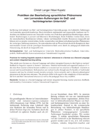 Dokument Praktiken der Bearbeitung sprachlicher Phänomene von Lernenden-Äußerungen im DaZ- und fachintegrierten Unterricht